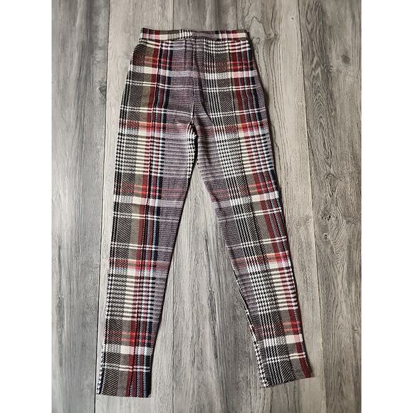 Free People Plaid High Rise Soft Skinny Pants Size 2 Brown & Red Fall Colors - Picture 2 of 3